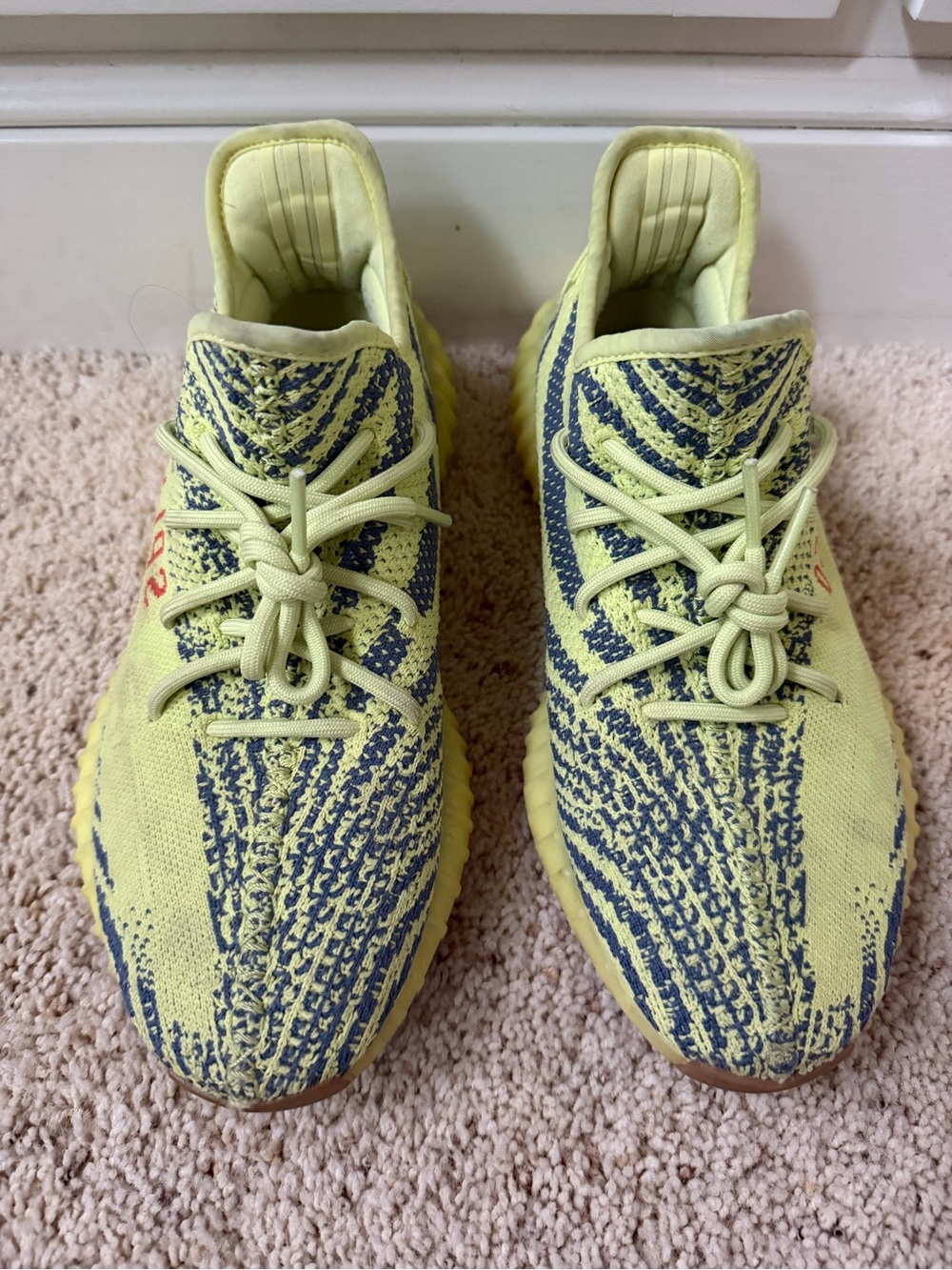 Yeezy Boost 350 V2 Yellow and Navy Knit Sneakers